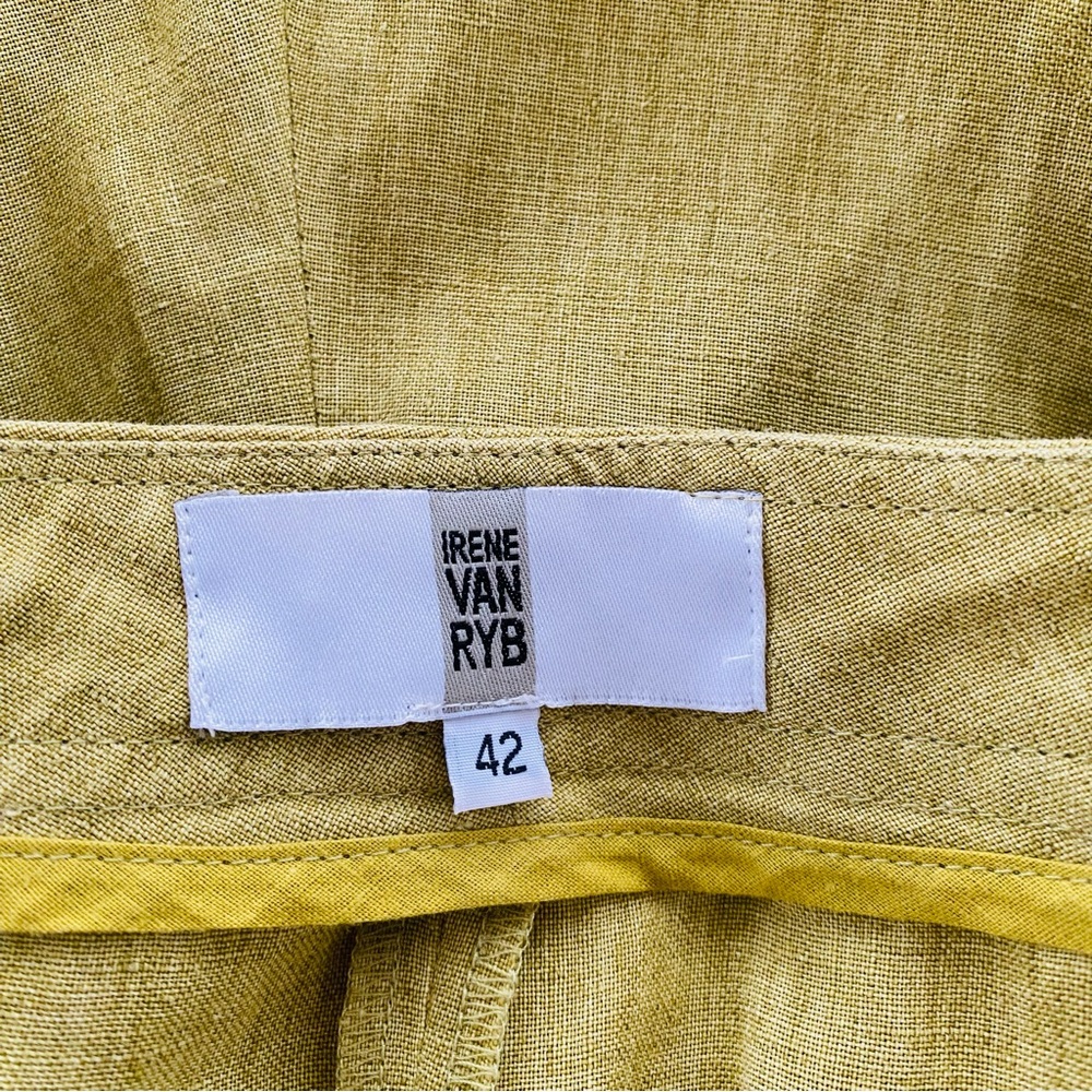 Irene Van Ryb Pea Green 100% Linen Classic Effortless Straight Leg Pants Size 42 - Picture 6 of 9